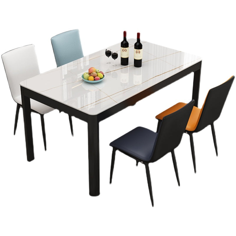 Modern Sintered Stone Dining Table Rectangular Table with Metallic Four-leg Clearhalo ' dining_table' 'Dining Tables & Seating' 'Dining Tables' 'Furniture' 'furniture_dining_table' 'Kitchen & Dining Furniture' 'kitchen&dining_furn' 'kitchen' 'kitchen_dining_table' 3577664