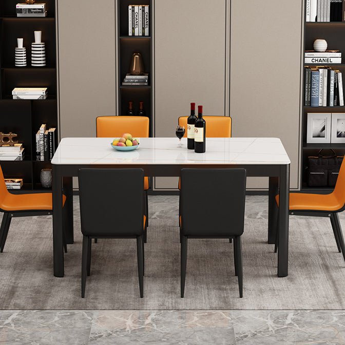 Modern Sintered Stone Dining Table Rectangular Table with Metallic Four-leg Clearhalo ' dining_table' 'Dining Tables & Seating' 'Dining Tables' 'Furniture' 'furniture_dining_table' 'Kitchen & Dining Furniture' 'kitchen&dining_furn' 'kitchen' 'kitchen_dining_table' 3577665