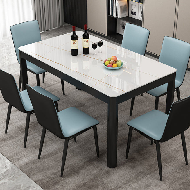 Modern Sintered Stone Dining Table Rectangular Table with Metallic Four-leg Clearhalo ' dining_table' 'Dining Tables & Seating' 'Dining Tables' 'Furniture' 'furniture_dining_table' 'Kitchen & Dining Furniture' 'kitchen&dining_furn' 'kitchen' 'kitchen_dining_table' 3577667