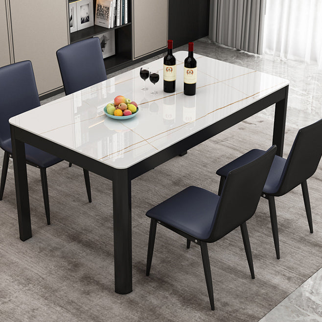 Modern Sintered Stone Dining Table Rectangular Table with Metallic Four-leg Clearhalo ' dining_table' 'Dining Tables & Seating' 'Dining Tables' 'Furniture' 'furniture_dining_table' 'Kitchen & Dining Furniture' 'kitchen&dining_furn' 'kitchen' 'kitchen_dining_table' 3577668
