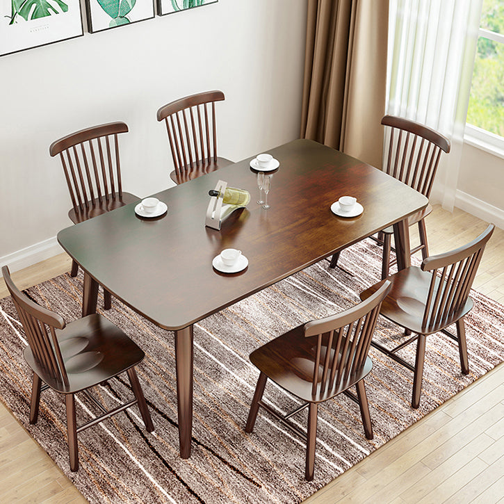 Rectangle 4 Legs Modern Dining Table Brown Tone Fixed Table with Solid Wood Clearhalo ' dining_table' 'Dining Tables & Seating' 'Dining Tables' 'Furniture' 'furniture_dining_table' 'Kitchen & Dining Furniture' 'kitchen&dining_furn' 'kitchen' 'kitchen_dining_table' 3577676