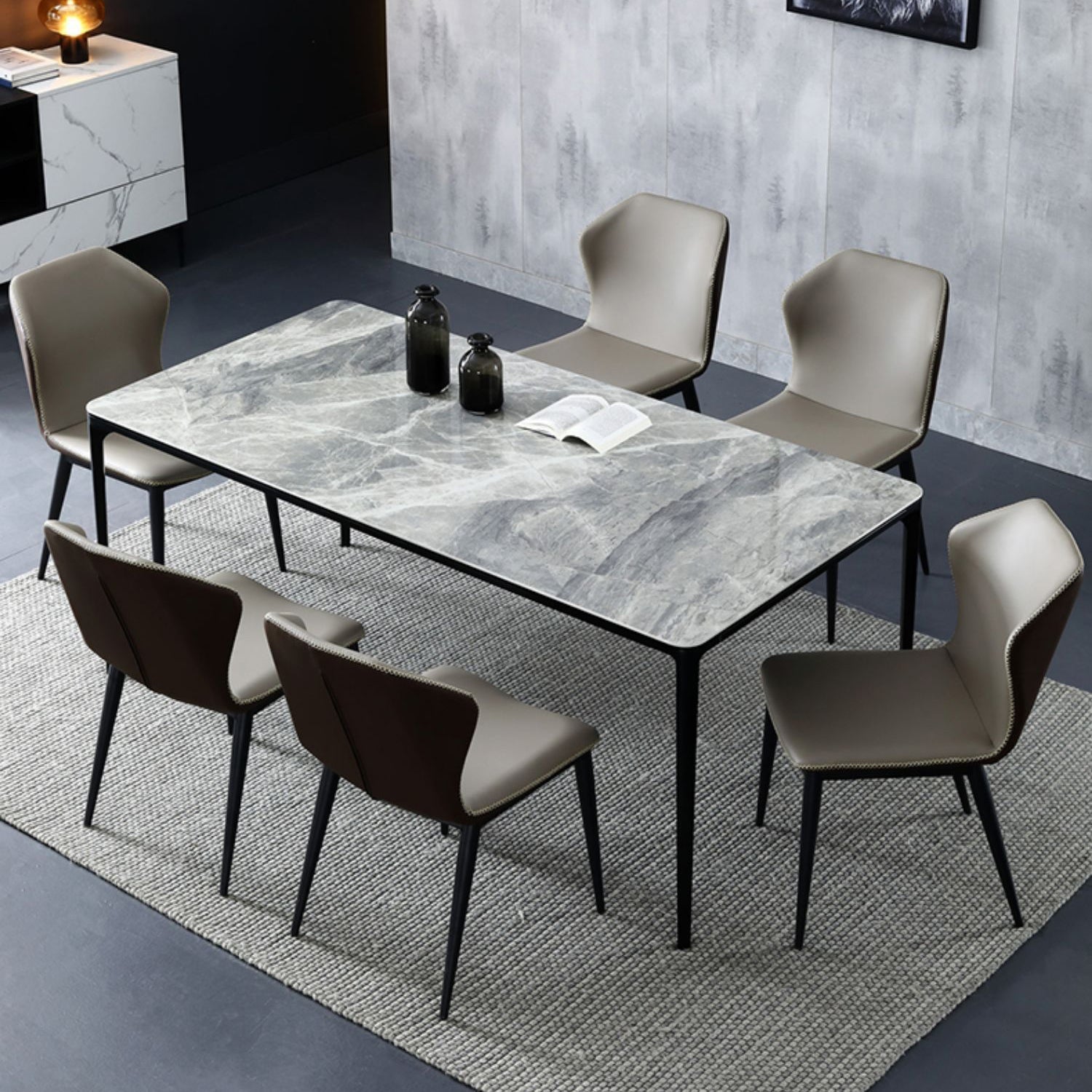 Modern Style Sintered Stone Dining Table Gray Rectangle Table with 4 Legs Clearhalo ' dining_table' 'Dining Tables & Seating' 'Dining Tables' 'Furniture' 'furniture_dining_table' 'Kitchen & Dining Furniture' 'kitchen&dining_furn' 'kitchen' 'kitchen_dining_table' 3577733