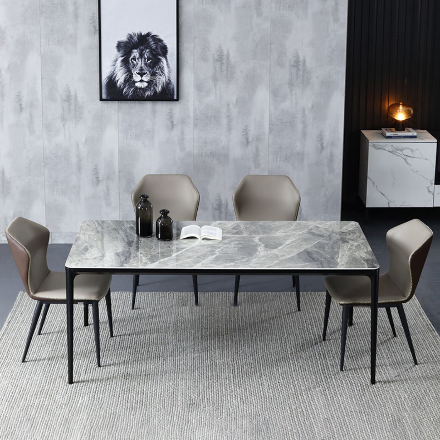 Modern Style Sintered Stone Dining Table Gray Rectangle Table with 4 Legs Clearhalo ' dining_table' 'Dining Tables & Seating' 'Dining Tables' 'Furniture' 'furniture_dining_table' 'Kitchen & Dining Furniture' 'kitchen&dining_furn' 'kitchen' 'kitchen_dining_table' 3577735