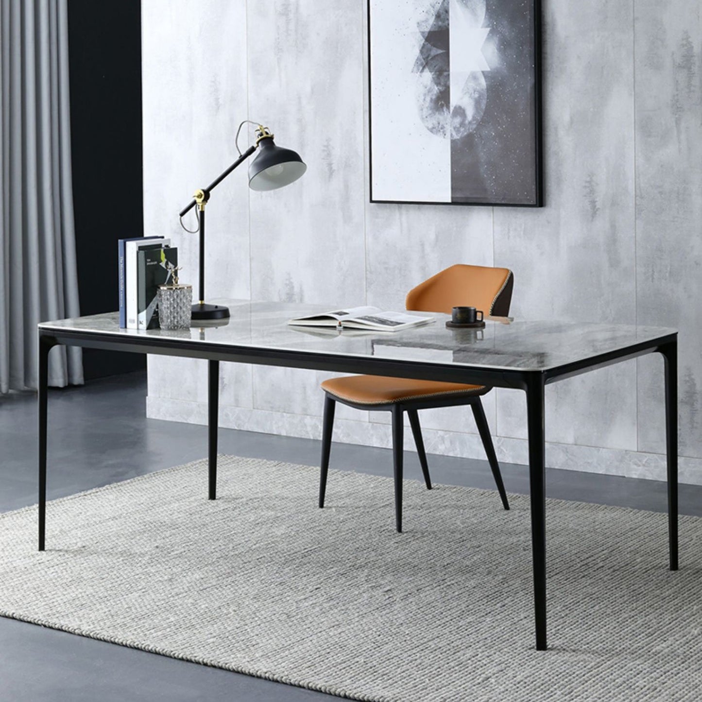 Modern Style Sintered Stone Dining Table Gray Rectangle Table with 4 Legs Clearhalo ' dining_table' 'Dining Tables & Seating' 'Dining Tables' 'Furniture' 'furniture_dining_table' 'Kitchen & Dining Furniture' 'kitchen&dining_furn' 'kitchen' 'kitchen_dining_table' 3577737