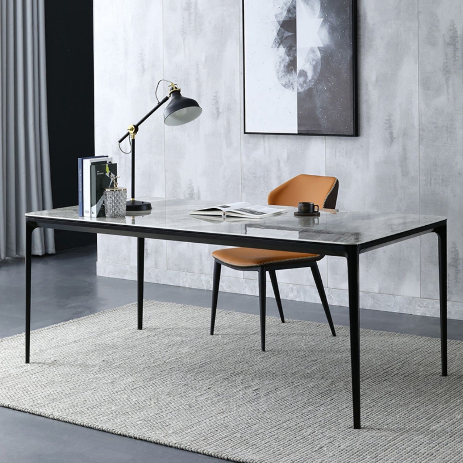 Modern Style Sintered Stone Dining Table Gray Rectangle Table with 4 Legs Clearhalo ' dining_table' 'Dining Tables & Seating' 'Dining Tables' 'Furniture' 'furniture_dining_table' 'Kitchen & Dining Furniture' 'kitchen&dining_furn' 'kitchen' 'kitchen_dining_table' 3577737