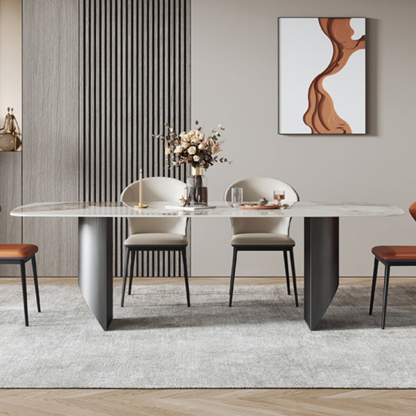 Metal Modern Rectangle Dining Table Sintered Stone Table for Dining Room and Kitchen Clearhalo ' dining_table' 'Dining Tables & Seating' 'Dining Tables' 'Furniture' 'furniture_dining_table' 'Kitchen & Dining Furniture' 'kitchen&dining_furn' 'kitchen' 'kitchen_dining_table' 3577739