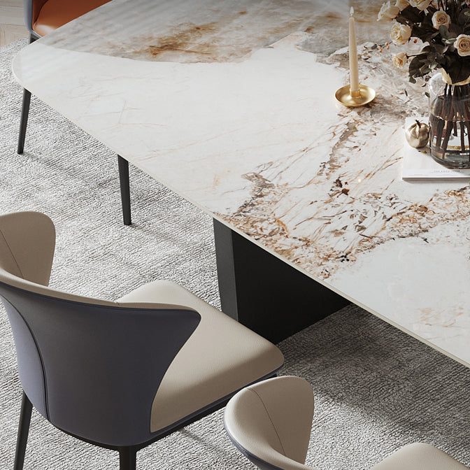 Metal Modern Rectangle Dining Table Sintered Stone Table for Dining Room and Kitchen Clearhalo ' dining_table' 'Dining Tables & Seating' 'Dining Tables' 'Furniture' 'furniture_dining_table' 'Kitchen & Dining Furniture' 'kitchen&dining_furn' 'kitchen' 'kitchen_dining_table' 3577745