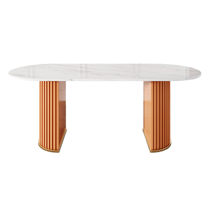 Modern Sintered Stone Oval Table Dining Table with White/Orange Double Pedestal Orange Clearhalo ' dining_table' 'Dining Tables & Seating' 'Dining Tables' 'Furniture' 'furniture_dining_table' 'Kitchen & Dining Furniture' 'kitchen&dining_furn' 'kitchen' 'kitchen_dining_table' 3577750