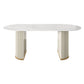 Modern Sintered Stone Oval Table Dining Table with White/Orange Double Pedestal Beige Clearhalo ' dining_table' 'Dining Tables & Seating' 'Dining Tables' 'Furniture' 'furniture_dining_table' 'Kitchen & Dining Furniture' 'kitchen&dining_furn' 'kitchen' 'kitchen_dining_table' 3577751
