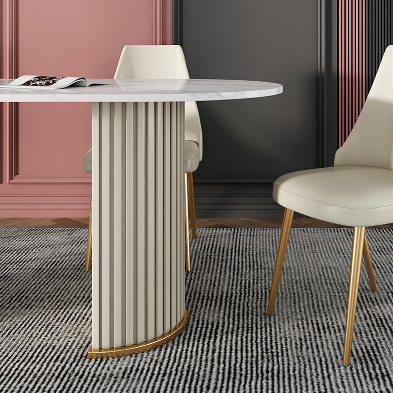 Modern Sintered Stone Oval Table Dining Table with White/Orange Double Pedestal Clearhalo ' dining_table' 'Dining Tables & Seating' 'Dining Tables' 'Furniture' 'furniture_dining_table' 'Kitchen & Dining Furniture' 'kitchen&dining_furn' 'kitchen' 'kitchen_dining_table' 3577757
