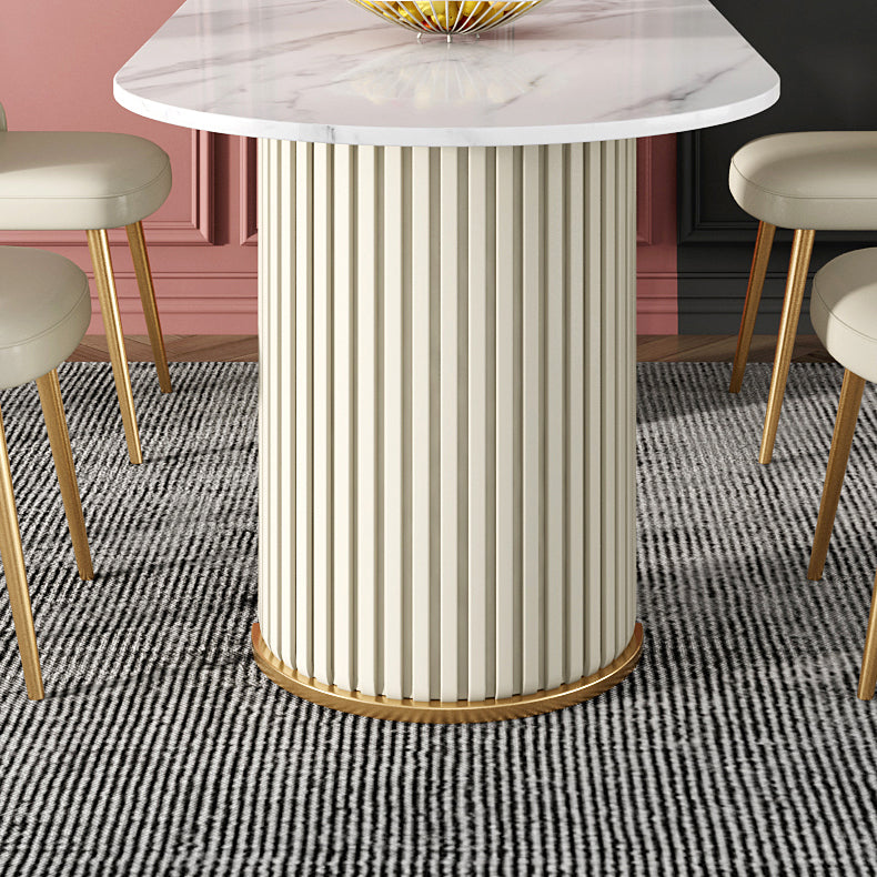 Modern Sintered Stone Oval Table Dining Table with White/Orange Double Pedestal Clearhalo ' dining_table' 'Dining Tables & Seating' 'Dining Tables' 'Furniture' 'furniture_dining_table' 'Kitchen & Dining Furniture' 'kitchen&dining_furn' 'kitchen' 'kitchen_dining_table' 3577758