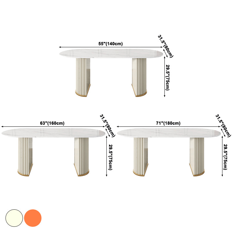 Modern Sintered Stone Oval Table Dining Table with White/Orange Double Pedestal Clearhalo ' dining_table' 'Dining Tables & Seating' 'Dining Tables' 'Furniture' 'furniture_dining_table' 'Kitchen & Dining Furniture' 'kitchen&dining_furn' 'kitchen' 'kitchen_dining_table' 3577760