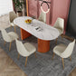 Modern Sintered Stone Oval Table Dining Table with White/Orange Double Pedestal Clearhalo ' dining_table' 'Dining Tables & Seating' 'Dining Tables' 'Furniture' 'furniture_dining_table' 'Kitchen & Dining Furniture' 'kitchen&dining_furn' 'kitchen' 'kitchen_dining_table' 3577764