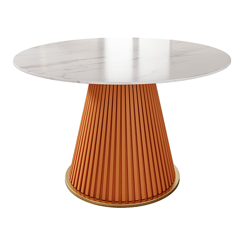 Round Sintered Stone White Dining Table Simplicity Pedestal Table for Dining Room Orange Clearhalo ' dining_table' 'Dining Tables & Seating' 'Dining Tables' 'Furniture' 'furniture_dining_table' 'Kitchen & Dining Furniture' 'kitchen&dining_furn' 'kitchen' 'kitchen_dining_table' 3577767