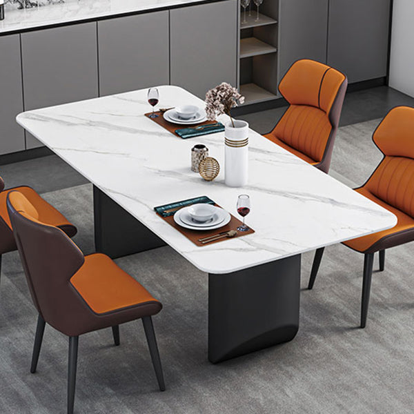 Contemporary Dining Table Sintered Stone Dining Table with Double Pedestal for Dining Room Clearhalo ' dining_table' 'Dining Tables & Seating' 'Dining Tables' 'Furniture' 'furniture_dining_table' 'Kitchen & Dining Furniture' 'kitchen&dining_furn' 'kitchen' 'kitchen_dining_table' 3577783
