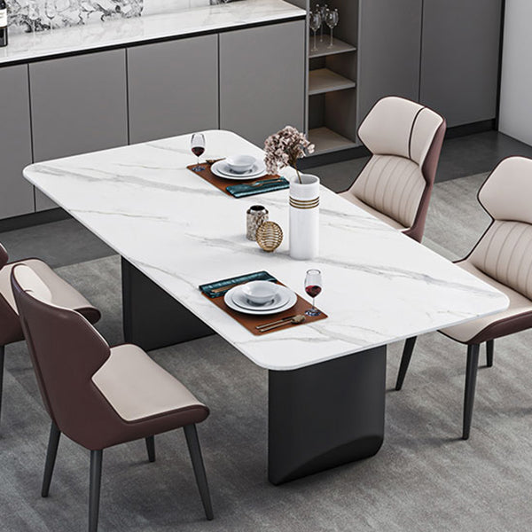 Contemporary Dining Table Sintered Stone Dining Table with Double Pedestal for Dining Room Clearhalo ' dining_table' 'Dining Tables & Seating' 'Dining Tables' 'Furniture' 'furniture_dining_table' 'Kitchen & Dining Furniture' 'kitchen&dining_furn' 'kitchen' 'kitchen_dining_table' 3577784