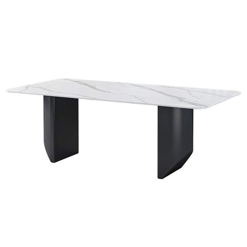 Contemporary Dining Table Sintered Stone Dining Table with Double Pedestal for Dining Room Clearhalo ' dining_table' 'Dining Tables & Seating' 'Dining Tables' 'Furniture' 'furniture_dining_table' 'Kitchen & Dining Furniture' 'kitchen&dining_furn' 'kitchen' 'kitchen_dining_table' 3577785