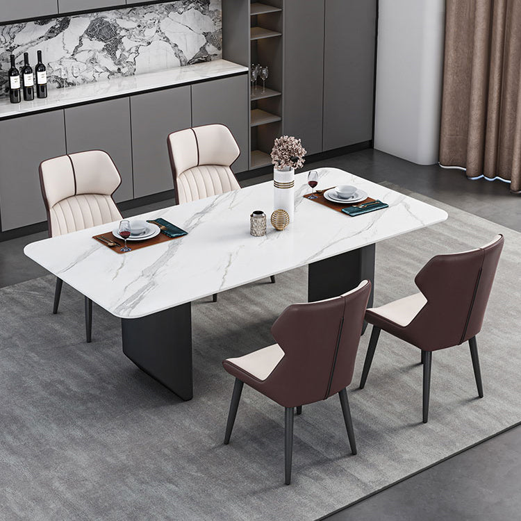 Contemporary Dining Table Sintered Stone Dining Table with Double Pedestal for Dining Room Clearhalo ' dining_table' 'Dining Tables & Seating' 'Dining Tables' 'Furniture' 'furniture_dining_table' 'Kitchen & Dining Furniture' 'kitchen&dining_furn' 'kitchen' 'kitchen_dining_table' 3577787