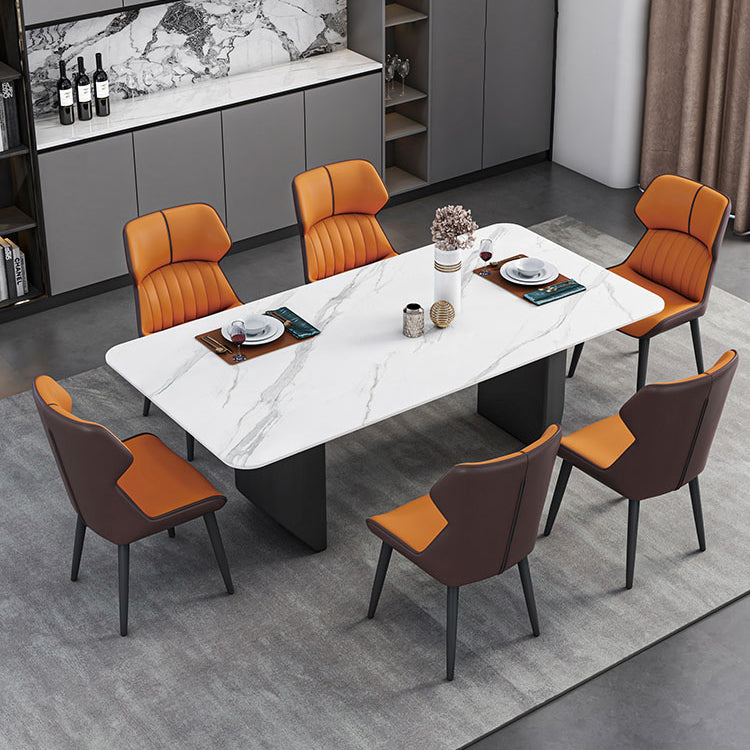 Contemporary Dining Table Sintered Stone Dining Table with Double Pedestal for Dining Room Clearhalo ' dining_table' 'Dining Tables & Seating' 'Dining Tables' 'Furniture' 'furniture_dining_table' 'Kitchen & Dining Furniture' 'kitchen&dining_furn' 'kitchen' 'kitchen_dining_table' 3577789