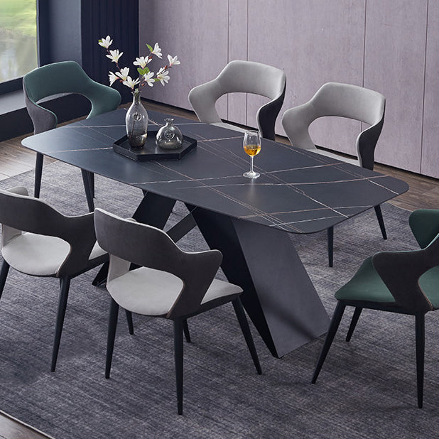 Metal Contemporary Rectangle Dining Table Sintered Stone Table for Dining Room and Kitchen Black Clearhalo ' dining_table' 'Dining Tables & Seating' 'Dining Tables' 'Furniture' 'furniture_dining_table' 'Kitchen & Dining Furniture' 'kitchen&dining_furn' 'kitchen' 'kitchen_dining_table' 3577819