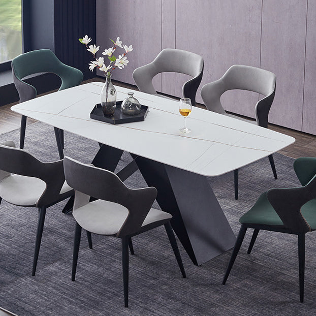 Metal Contemporary Rectangle Dining Table Sintered Stone Table for Dining Room and Kitchen White Clearhalo ' dining_table' 'Dining Tables & Seating' 'Dining Tables' 'Furniture' 'furniture_dining_table' 'Kitchen & Dining Furniture' 'kitchen&dining_furn' 'kitchen' 'kitchen_dining_table' 3577820