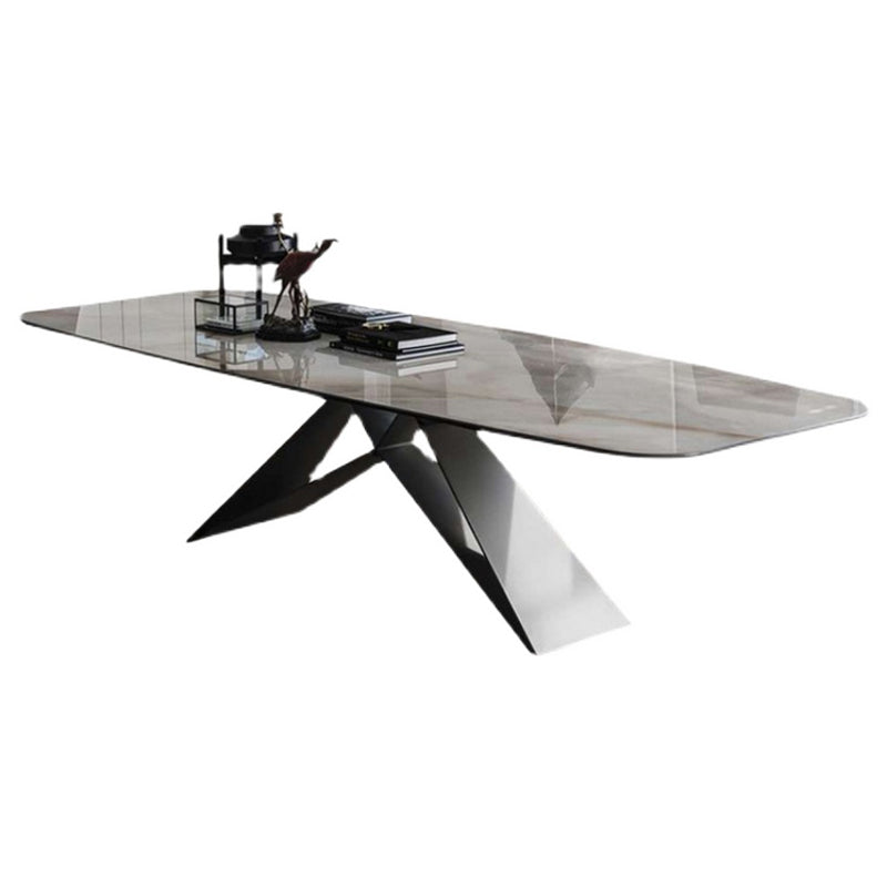 Metal Contemporary Rectangle Dining Table Sintered Stone Table for Dining Room and Kitchen Clearhalo ' dining_table' 'Dining Tables & Seating' 'Dining Tables' 'Furniture' 'furniture_dining_table' 'Kitchen & Dining Furniture' 'kitchen&dining_furn' 'kitchen' 'kitchen_dining_table' 3577822