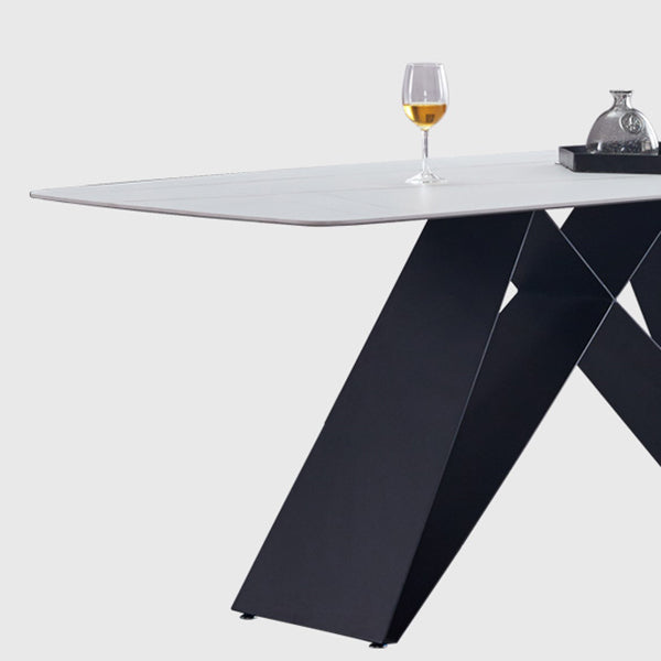 Metal Contemporary Rectangle Dining Table Sintered Stone Table for Dining Room and Kitchen Clearhalo ' dining_table' 'Dining Tables & Seating' 'Dining Tables' 'Furniture' 'furniture_dining_table' 'Kitchen & Dining Furniture' 'kitchen&dining_furn' 'kitchen' 'kitchen_dining_table' 3577825
