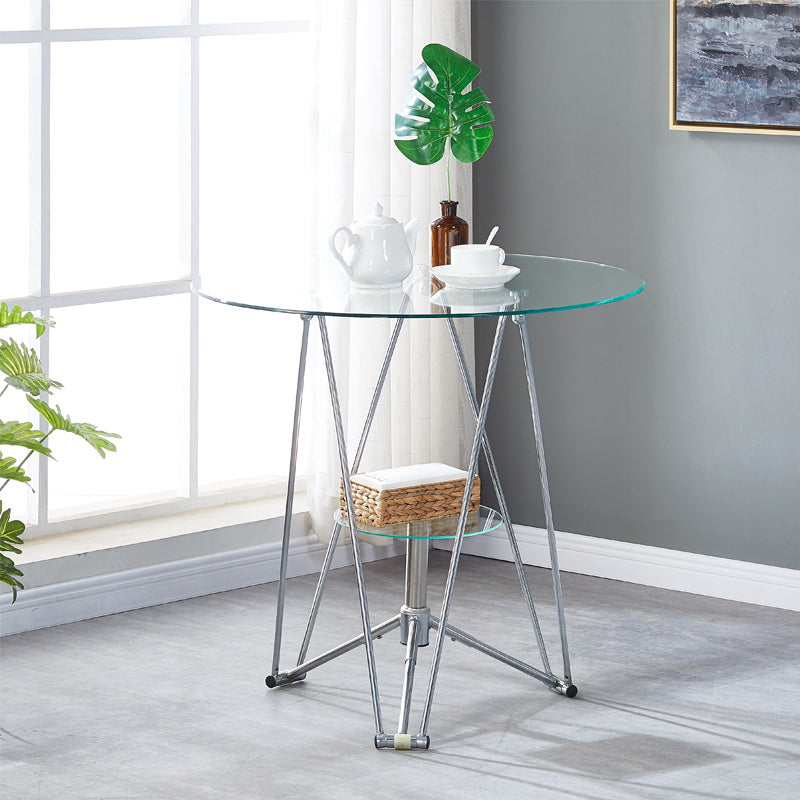 Round Tripod Dining Site Table Metal Dinette Table with Tempered Glass Clearhalo ' dining_table' 'Dining Tables & Seating' 'Dining Tables' 'Furniture' 'furniture_dining_table' 'Kitchen & Dining Furniture' 'kitchen&dining_furn' 'kitchen' 'kitchen_dining_table' 3577885