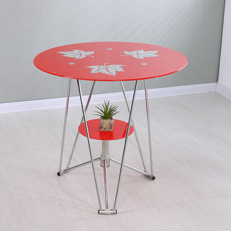 Round Tripod Dining Site Table Metal Dinette Table with Tempered Glass Red Clearhalo ' dining_table' 'Dining Tables & Seating' 'Dining Tables' 'Furniture' 'furniture_dining_table' 'Kitchen & Dining Furniture' 'kitchen&dining_furn' 'kitchen' 'kitchen_dining_table' 3577886