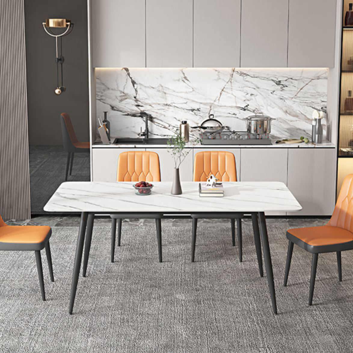 Metal Simplicity Rectangle Dining Table Stone Dinner Table with 4 Legs Clearhalo ' dining_table' 'Dining Tables & Seating' 'Dining Tables' 'Furniture' 'furniture_dining_table' 'Kitchen & Dining Furniture' 'kitchen&dining_furn' 'kitchen' 'kitchen_dining_table' 3577899