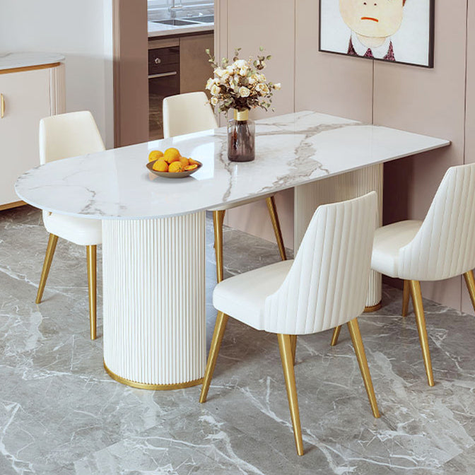 Contemporary Dining Table Sintered Stone Dining Table with Double Pedestal for Dining Clearhalo ' dining_table' 'Dining Tables & Seating' 'Dining Tables' 'Furniture' 'furniture_dining_table' 'Kitchen & Dining Furniture' 'kitchen&dining_furn' 'kitchen' 'kitchen_dining_table' 3577906