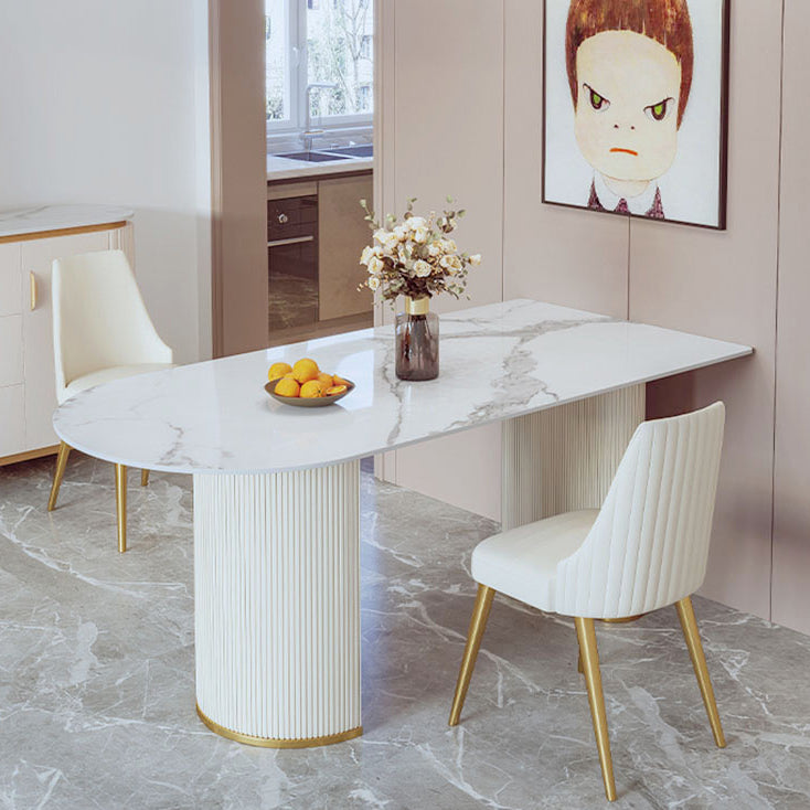 Contemporary Dining Table Sintered Stone Dining Table with Double Pedestal for Dining Clearhalo ' dining_table' 'Dining Tables & Seating' 'Dining Tables' 'Furniture' 'furniture_dining_table' 'Kitchen & Dining Furniture' 'kitchen&dining_furn' 'kitchen' 'kitchen_dining_table' 3577908