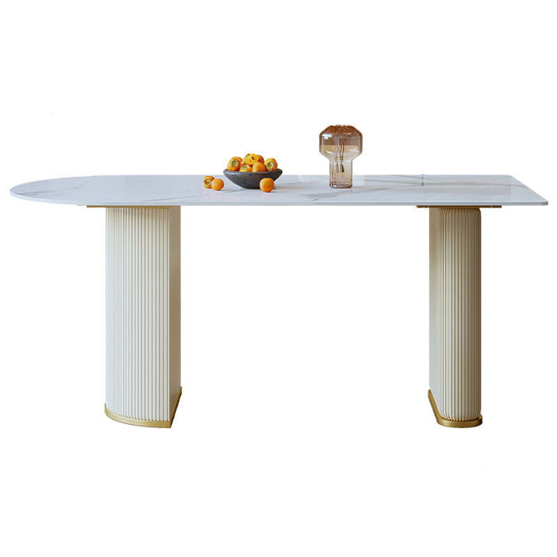 Contemporary Dining Table Sintered Stone Dining Table with Double Pedestal for Dining 78.7"L x 31.5"W x 29.5"H Clearhalo ' dining_table' 'Dining Tables & Seating' 'Dining Tables' 'Furniture' 'furniture_dining_table' 'Kitchen & Dining Furniture' 'kitchen&dining_furn' 'kitchen' 'kitchen_dining_table' 3577910