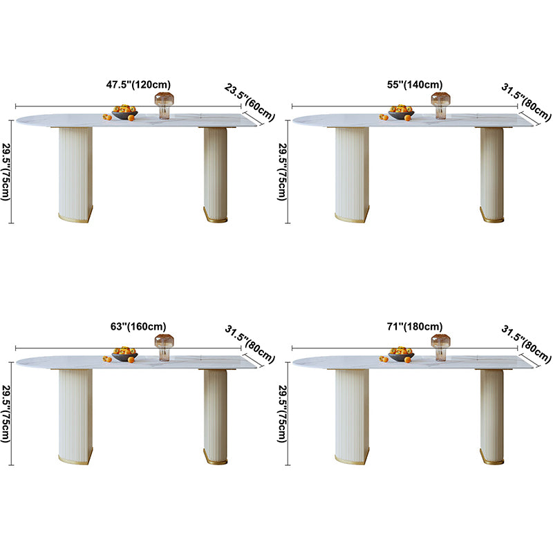 Contemporary Dining Table Sintered Stone Dining Table with Double Pedestal for Dining Clearhalo ' dining_table' 'Dining Tables & Seating' 'Dining Tables' 'Furniture' 'furniture_dining_table' 'Kitchen & Dining Furniture' 'kitchen&dining_furn' 'kitchen' 'kitchen_dining_table' 3577912