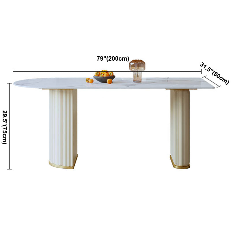 Contemporary Dining Table Sintered Stone Dining Table with Double Pedestal for Dining Clearhalo ' dining_table' 'Dining Tables & Seating' 'Dining Tables' 'Furniture' 'furniture_dining_table' 'Kitchen & Dining Furniture' 'kitchen&dining_furn' 'kitchen' 'kitchen_dining_table' 3577913