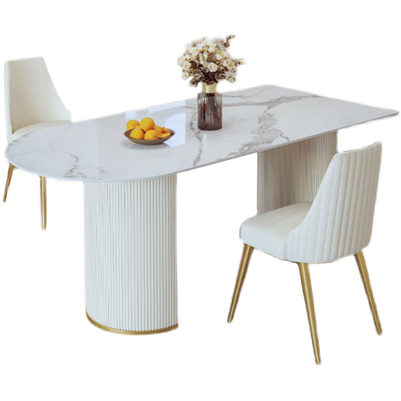 Contemporary Dining Table Sintered Stone Dining Table with Double Pedestal for Dining Clearhalo ' dining_table' 'Dining Tables & Seating' 'Dining Tables' 'Furniture' 'furniture_dining_table' 'Kitchen & Dining Furniture' 'kitchen&dining_furn' 'kitchen' 'kitchen_dining_table' 3577914