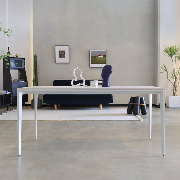 Contemporary Dining Table Sintered Stone Rectangular Table with Metallic Four-leg Clearhalo ' dining_table' 'Dining Tables & Seating' 'Dining Tables' 'Furniture' 'furniture_dining_table' 'Kitchen & Dining Furniture' 'kitchen&dining_furn' 'kitchen' 'kitchen_dining_table' 3577917