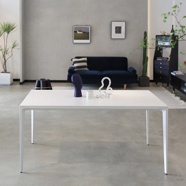Contemporary Dining Table Sintered Stone Rectangular Table with Metallic Four-leg Clearhalo ' dining_table' 'Dining Tables & Seating' 'Dining Tables' 'Furniture' 'furniture_dining_table' 'Kitchen & Dining Furniture' 'kitchen&dining_furn' 'kitchen' 'kitchen_dining_table' 3577927