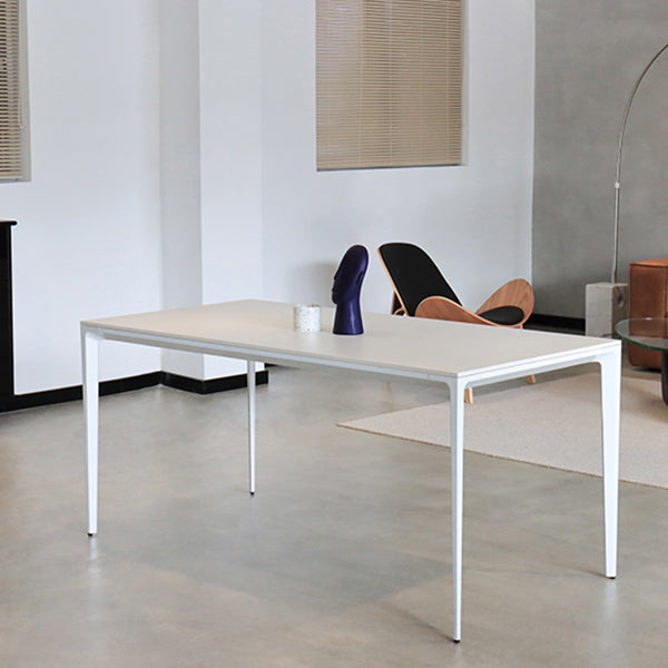 Contemporary Dining Table Sintered Stone Rectangular Table with Metallic Four-leg Clearhalo ' dining_table' 'Dining Tables & Seating' 'Dining Tables' 'Furniture' 'furniture_dining_table' 'Kitchen & Dining Furniture' 'kitchen&dining_furn' 'kitchen' 'kitchen_dining_table' 3577928