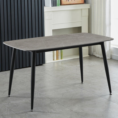 Contemporary Rectangle Dining Table Sintered Stone Dining Table with 4 Metal Legs for Dining Room Gray Clearhalo ' dining_table' 'Dining Tables & Seating' 'Dining Tables' 'Furniture' 'furniture_dining_table' 'Kitchen & Dining Furniture' 'kitchen&dining_furn' 'kitchen' 'kitchen_dining_table' 3577942