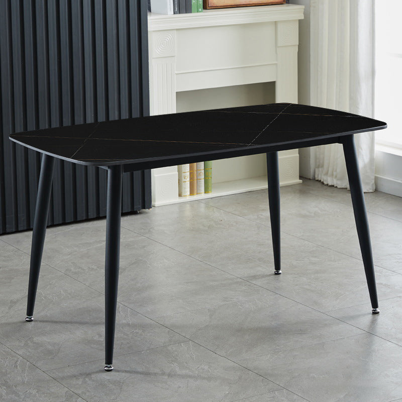 Contemporary Rectangle Dining Table Sintered Stone Dining Table with 4 Metal Legs for Dining Room Black Clearhalo ' dining_table' 'Dining Tables & Seating' 'Dining Tables' 'Furniture' 'furniture_dining_table' 'Kitchen & Dining Furniture' 'kitchen&dining_furn' 'kitchen' 'kitchen_dining_table' 3577943