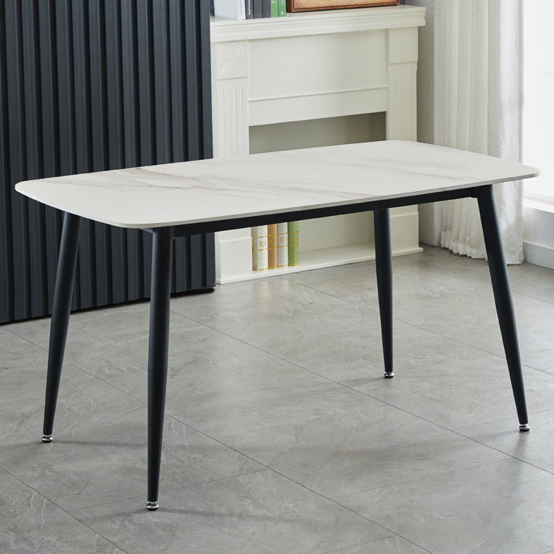 Contemporary Rectangle Dining Table Sintered Stone Dining Table with 4 Metal Legs for Dining Room White Clearhalo ' dining_table' 'Dining Tables & Seating' 'Dining Tables' 'Furniture' 'furniture_dining_table' 'Kitchen & Dining Furniture' 'kitchen&dining_furn' 'kitchen' 'kitchen_dining_table' 3577945