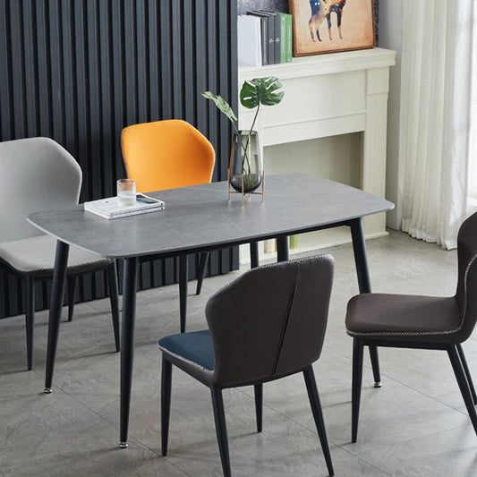 Contemporary Rectangle Dining Table Sintered Stone Dining Table with 4 Metal Legs for Dining Room
