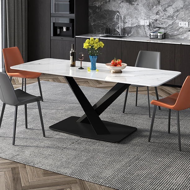 Metal Modern Rectangular Dining Table Sintered Stone Table for Dining Room Clearhalo ' dining_table' 'Dining Tables & Seating' 'Dining Tables' 'Furniture' 'furniture_dining_table' 'Kitchen & Dining Furniture' 'kitchen&dining_furn' 'kitchen' 'kitchen_dining_table' 3577978