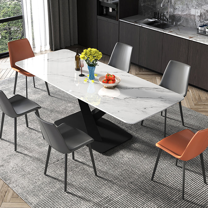 Metal Modern Rectangular Dining Table Sintered Stone Table for Dining Room White Clearhalo ' dining_table' 'Dining Tables & Seating' 'Dining Tables' 'Furniture' 'furniture_dining_table' 'Kitchen & Dining Furniture' 'kitchen&dining_furn' 'kitchen' 'kitchen_dining_table' 3577979