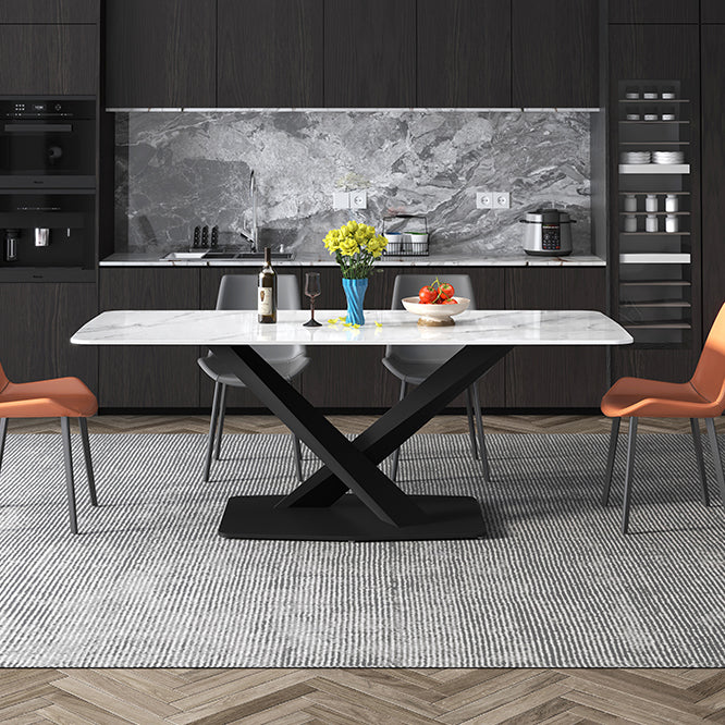 Metal Modern Rectangular Dining Table Sintered Stone Table for Dining Room Clearhalo ' dining_table' 'Dining Tables & Seating' 'Dining Tables' 'Furniture' 'furniture_dining_table' 'Kitchen & Dining Furniture' 'kitchen&dining_furn' 'kitchen' 'kitchen_dining_table' 3577980