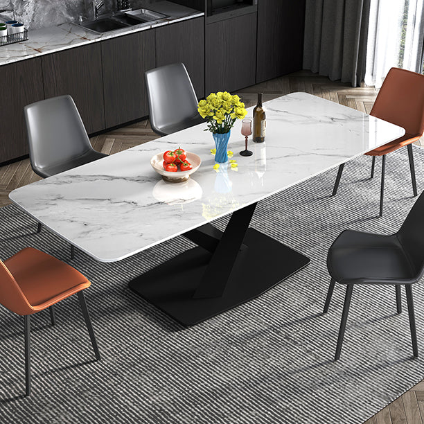 Metal Modern Rectangular Dining Table Sintered Stone Table for Dining Room Clearhalo ' dining_table' 'Dining Tables & Seating' 'Dining Tables' 'Furniture' 'furniture_dining_table' 'Kitchen & Dining Furniture' 'kitchen&dining_furn' 'kitchen' 'kitchen_dining_table' 3577981