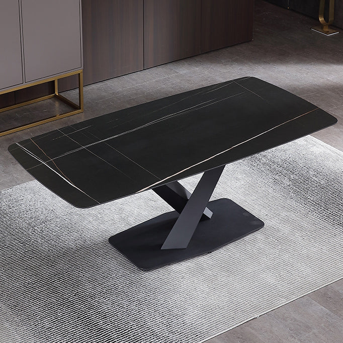 Metal Modern Rectangular Dining Table Sintered Stone Table for Dining Room Clearhalo ' dining_table' 'Dining Tables & Seating' 'Dining Tables' 'Furniture' 'furniture_dining_table' 'Kitchen & Dining Furniture' 'kitchen&dining_furn' 'kitchen' 'kitchen_dining_table' 3577987