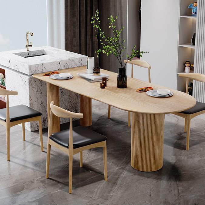 Contemporary Dining Table Ash Solid Wood Table with 3 Legs for Dining Room Natural Clearhalo ' dining_table' 'Dining Tables & Seating' 'Dining Tables' 'Furniture' 'furniture_dining_table' 'Kitchen & Dining Furniture' 'kitchen&dining_furn' 'kitchen' 'kitchen_dining_table' 3577991