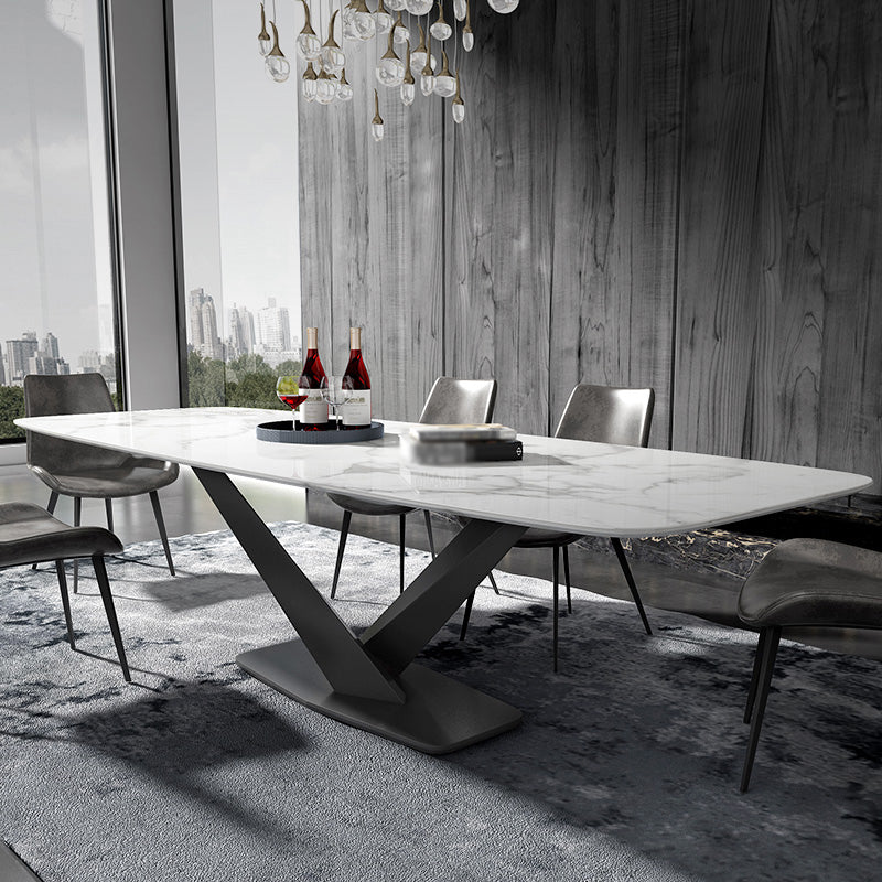 Metal Contemporary Rectangular Dining Table Sintered Stone Table for Dining Room Clearhalo ' dining_table' 'Dining Tables & Seating' 'Dining Tables' 'Furniture' 'furniture_dining_table' 'Kitchen & Dining Furniture' 'kitchen&dining_furn' 'kitchen' 'kitchen_dining_table' 3578012